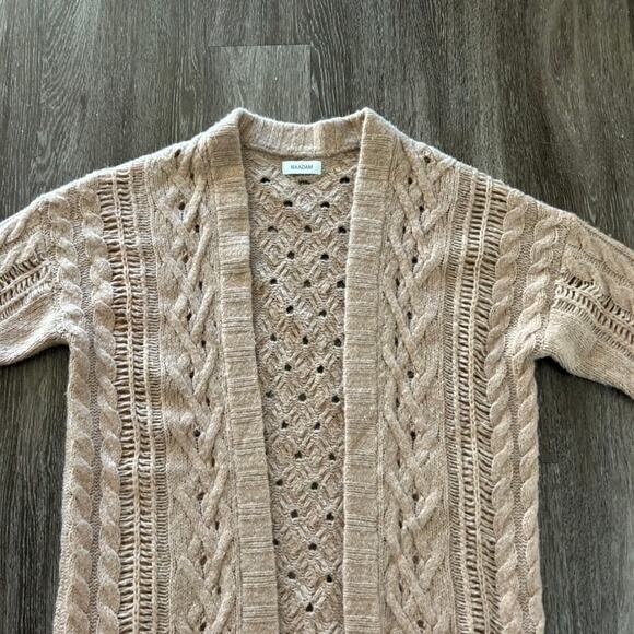 Naadam Wool Cashmere Long Cable Knit Cardigan Duster Open Front Neutral Knitwear - Picture 9 of 12